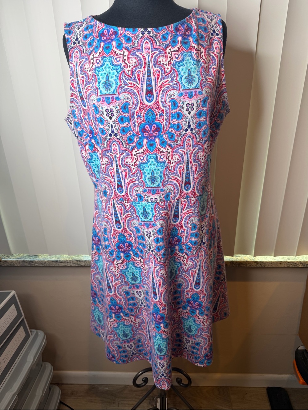 Talbots Women's Sleeveless A-line Paisley Print Dress - Blue & Pink Size PXL